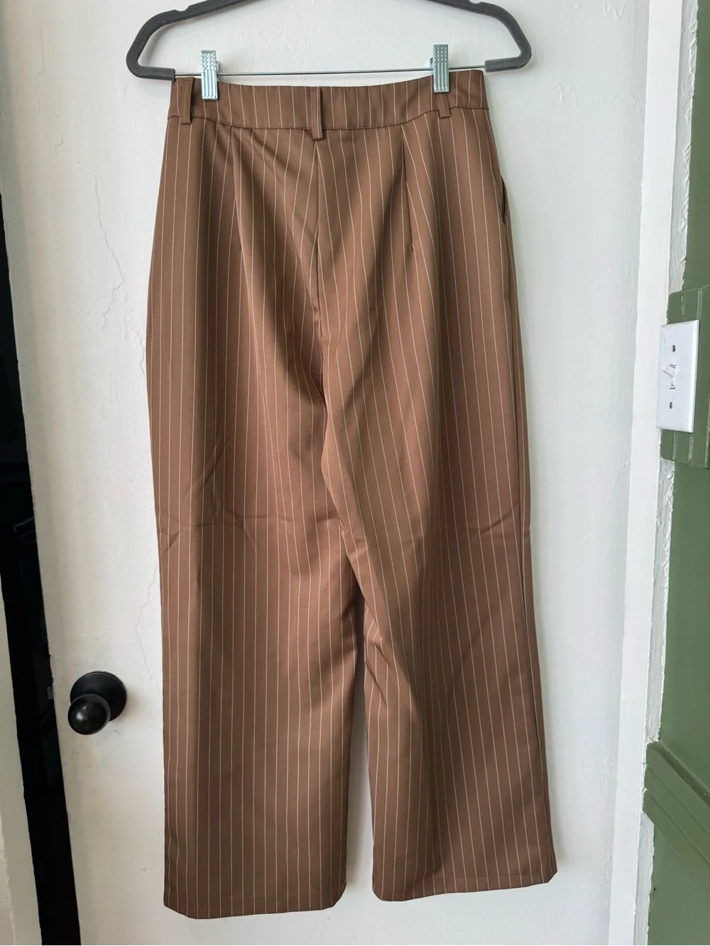 Tailored Wide-Leg Brown Pinstripe Men’s Trousers